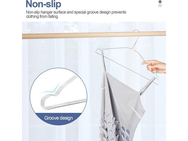 Wire Metal Clothes Hangers Bulk 100 Pack with Groove, 16.7 Inch, 12 Gauge Ultra Thin, Non Slip, for Standard Size Suits, Shirts, Pants, Skirts, Silver