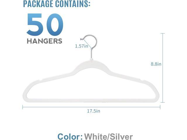 TIMMY Non-Slip Velvet Hangers - Suit & Coat (50-Pack) Ultra Thin Space Saving Heavy Duty Hangers Hold Up-To 10 Lbs - White/Silver