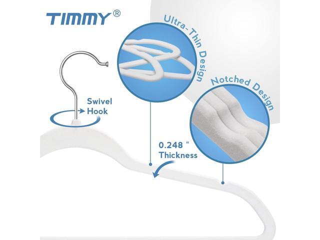 TIMMY Non-Slip Velvet Hangers - Suit & Coat (50-Pack) Ultra Thin Space Saving Heavy Duty Hangers Hold Up-To 10 Lbs - White/Silver