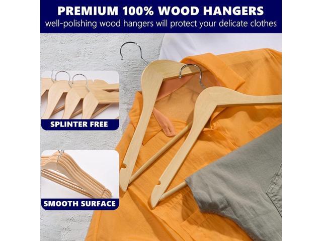 Amber Home 20 Pack Wooden Coat Hangers, Natural Wood Suit Hangers with Non Slip Pant Bar, Clothes Hangers for Shirts, Jackets, Dress, Pant...