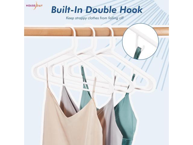 HOUSE DAY White Plastic Hangers 50 Pack, Plastic Clothes Hangers with Built-in Hooks, Durable and Strong Plastic Coat Hangers for Closet, Space...