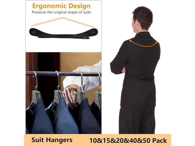 Plastic Extra Wide Suit Hangers, Pack of 15, Width: 17.7',Notched Shoulders & Metal Hooks, Black