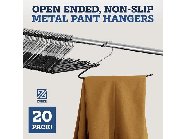 Zober Pants Hangers Non Slip - 20 Pack Open Ended Pants and Jean Hangers for Closet - Space Saving Clothes Hanger - Strong, Durable, Metal Pant...