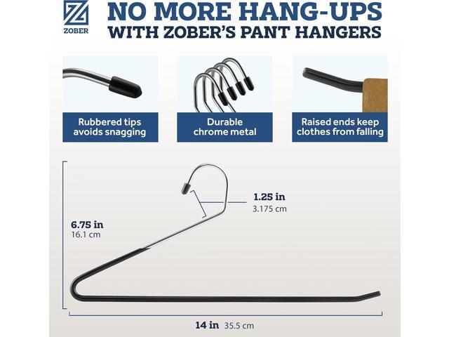 Zober Pants Hangers Non Slip - 20 Pack Open Ended Pants and Jean Hangers for Closet - Space Saving Clothes Hanger - Strong, Durable, Metal Pant...