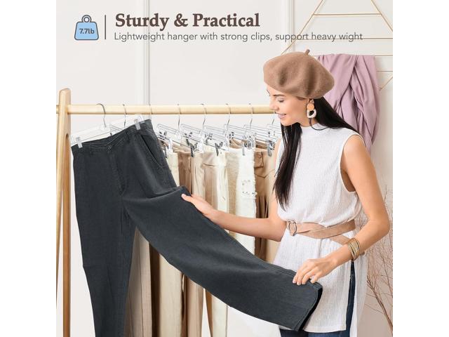 HOUSE DAY Clear Pants Hangers with Clips 25 Pack, Non-Slip Skirt Hangers for Women, Upgraded Heavy Duty Plastic Clip Hanger for Pants, Trousers,...