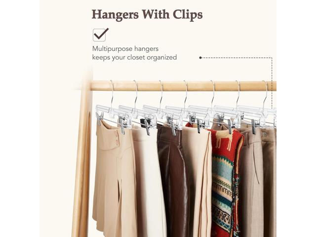 HOUSE DAY Clear Pants Hangers with Clips 25 Pack, Non-Slip Skirt Hangers for Women, Upgraded Heavy Duty Plastic Clip Hanger for Pants, Trousers,...