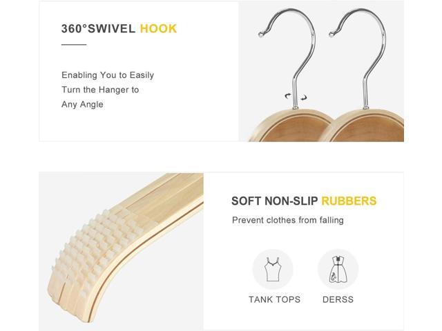 TOPIA HANGER Slim Natural Wood Hangers with Extra Soft Non-Slip Rubber Grips, 30-Pack High-Grade Fashion Hanger No Shoulder Bump for Sweaters,...
