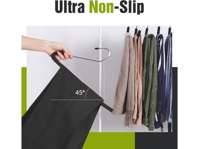 Spring Fever Open Ended Non Slip Sponge Padded Pants Hangers - Chrome Plating Foam Heavy Duty Space Saving Black 10