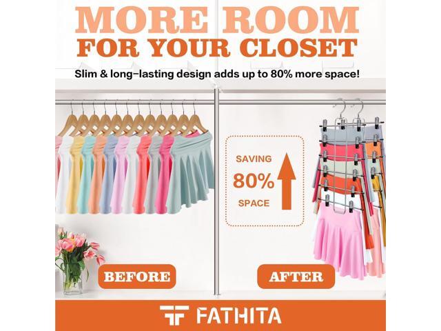 Closet-Organizers-and-Storage,6 Tier Pants-Hangers-Space-Saving,Skirt-Hangers with Clips for Closets Organizer,College-Dorm-Room-Essentials,2 Pack...
