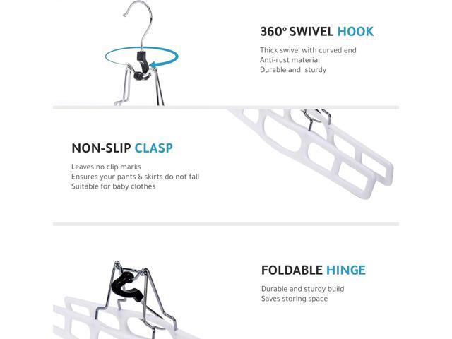 Quality Hangers 10 Pack Premium Skirt Hangers - Thin Space Saving Pant Hangers Set with Clamp, Shorts Hangers with Heavy Duty Locking Clasp,...