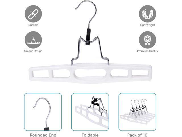 Quality Hangers 10 Pack Premium Skirt Hangers - Thin Space Saving Pant Hangers Set with Clamp, Shorts Hangers with Heavy Duty Locking Clasp,...