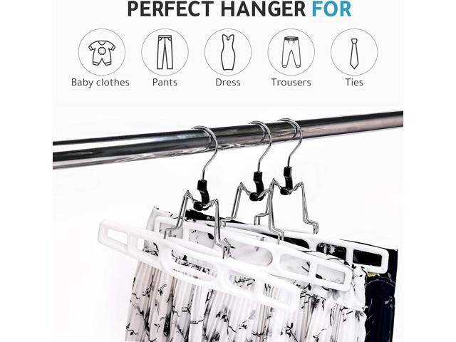 Quality Hangers 10 Pack Premium Skirt Hangers - Thin Space Saving Pant Hangers Set with Clamp, Shorts Hangers with Heavy Duty Locking Clasp,...