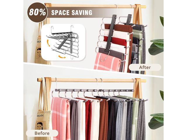 Space Saving 6 Tier Pant Hangers, Anti-Slip, Stainless Steel, 2 Pack, Black