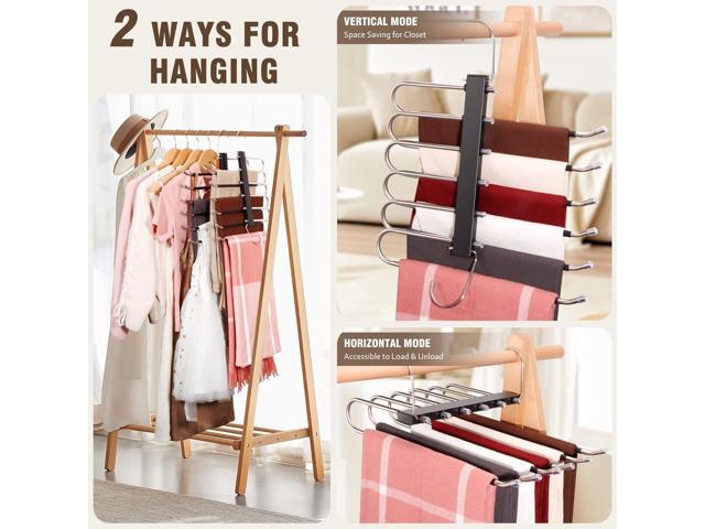 Space Saving 6 Tier Pant Hangers, Anti-Slip, Stainless Steel, 2 Pack, Black