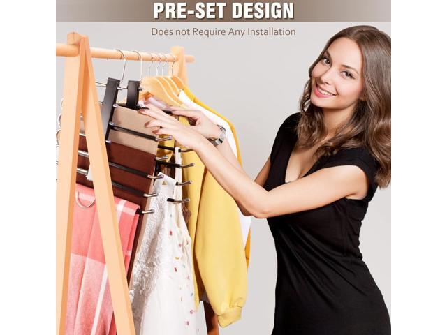 Space Saving 6 Tier Pant Hangers, Anti-Slip, Stainless Steel, 2 Pack, Black