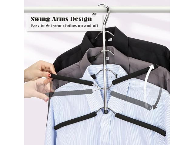 Hangers Space Saving Clothes Hanger 4 Packs Swing Arm Non Slip Padded Coat Hanger 5 Layers Heavy Duty Stainless Steel Sweater Shirt Hanger Closet...
