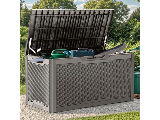 YITAHOME 100 Gallon Large Deck Box, Outdoor Resin Storage Boxes for Patio Furniture, Outdoor Cushions, Garden Tools, Water Resistant and Lockable