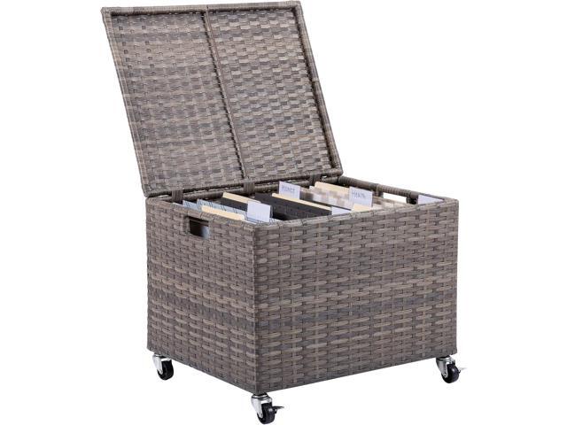 BIRDROCK HOME Rolling File Box - Storage Cabinet with Wheels - Weatherproof Rattan-Style Resin Deck Chest for Garden, Home and Office - Organize.