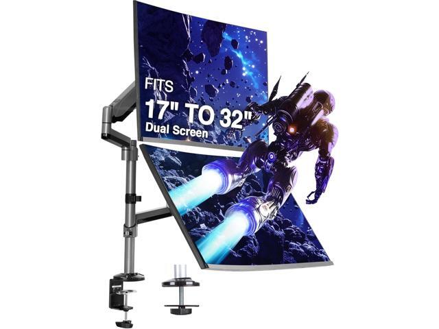 AVLT-Power Dual 32' Monitor Stackable Desk Stand - Mount 17.6 lbs Computer Monitors on Full Motion Adjustable Arm - Ergonomic Viewing Angle VESA Riser