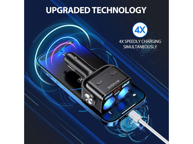 Car Cigarette Lighter Splitter, BUVAYE 12V/24V Dual Cigarette Lighter Adapters for Cars 2-Socket Car Charger Adapter for iPhone/iPad/GPS/Dash...