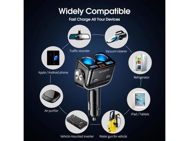 Car Cigarette Lighter Splitter, BUVAYE 12V/24V Dual Cigarette Lighter Adapters for Cars 2-Socket Car Charger Adapter for iPhone/iPad/GPS/Dash...