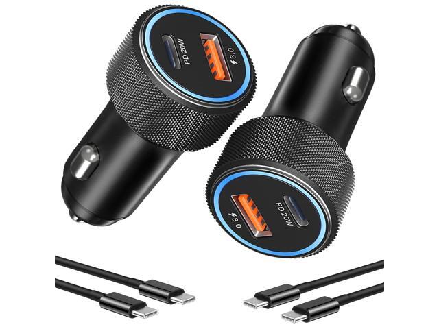 iphone 16 Car Charger Fast Charging, 2-Pack 38W PD/QC3.0 Car Phone Charger Adapter Cigarette Lighter USB Charger with 6FT USB C to USB C Cable for...