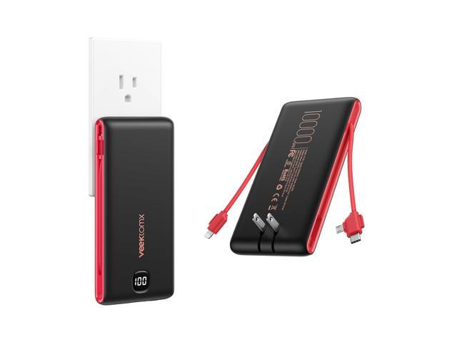 VEEKTOMX Portable Charger with Built in Cables 10000mAh, Power Bank for iPhone with AC Wall Plug, Fast Charging USB C Slim Battery Pack with LED...