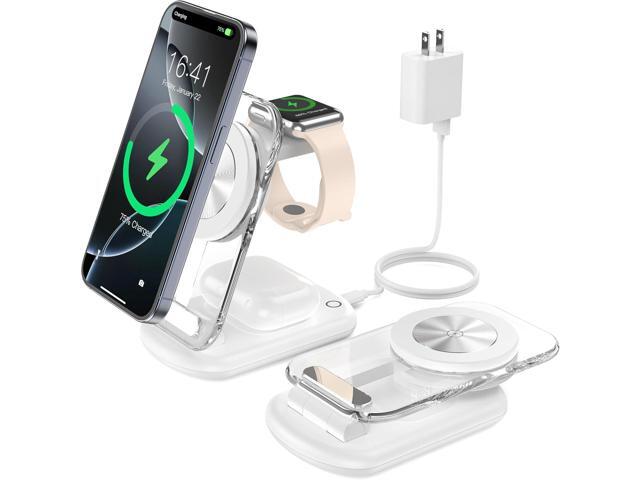 3 in 1 Magnetic Wireless Charging Station for Apple Devices, Fast Foldable Travel Mag-Safe Charger Stand with Night Light for iPhone 16 15 14 13 12...