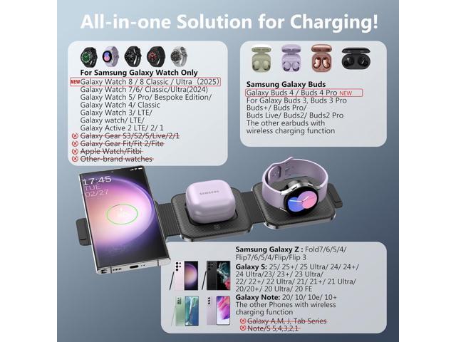 Travel Charger for Samsung Multi Devices, Foldable 3 in 1 Wireless Charging Station Fast Charging Stand/Pad Compatible for Samsung Galaxy...