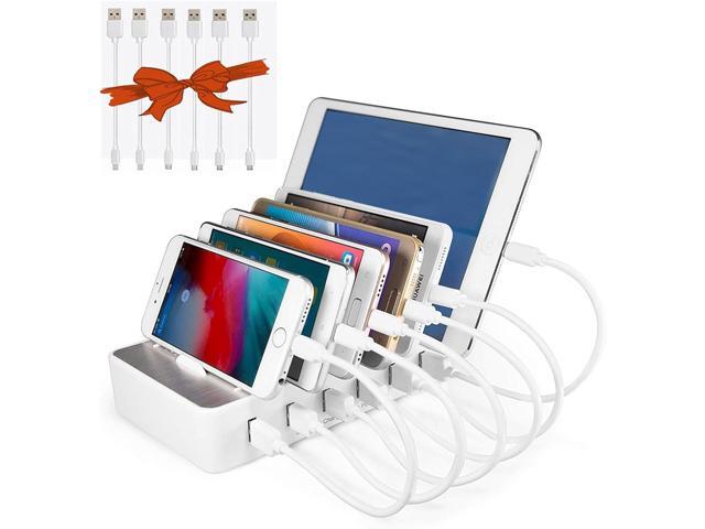 Charging Station for Multiple Devices,50W 6 USB Ports Family Charger Compatible with Apple iPhone iPad and Android Phone and Tablet