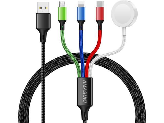 Upgraded Multi Charging Cable for Apple Watch Charger 4 in 1 Magnetic iWatch Charger Nylon Braided USB C/L/Micro Compatible with iWatch Series...