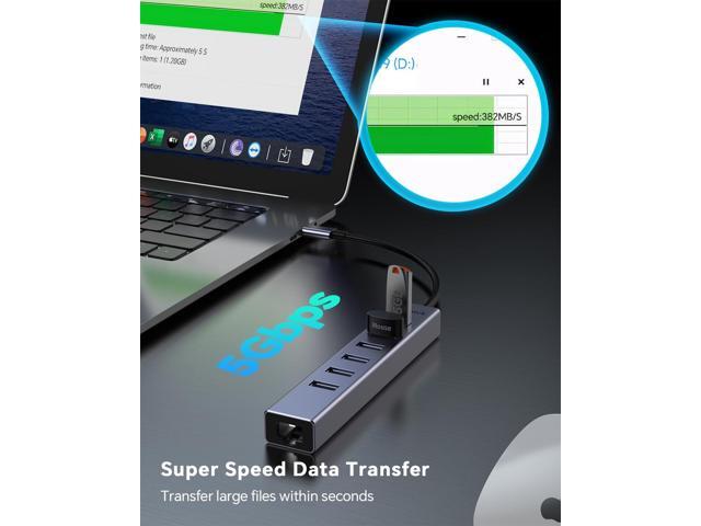 USB 3.0 Hub, 8 Ports USB Ethernet Hub, with 7 USB 3.0 Port, 5V Extra Power Port, Aluminum Shell USB A HUB, USB Expander for Laptop, Flash Drive,...