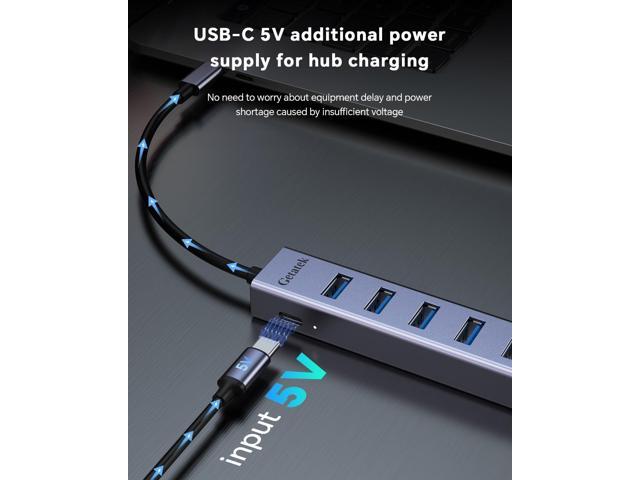 USB 3.0 Hub, 8 Ports USB Ethernet Hub, with 7 USB 3.0 Port, 5V Extra Power Port, Aluminum Shell USB A HUB, USB Expander for Laptop, Flash Drive,...