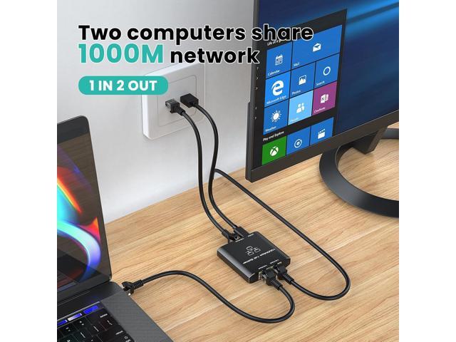 Ethernet Splitter 1 to 2, High Speed Gigabit 1000Mbps, LAN Network Splitter with USB Power Cable, Gigabit RJ45 Internet Ethernet Splitter for Cat...