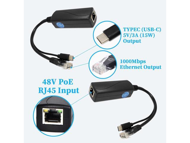 2.5G Type C PoE Splitter 5V/3A, 48V PoE to USB-C 5V/3A 15W Output, 2.5Gbps Ethernet Comply IEEE802.3af/at, Plug and Play for Smart Home