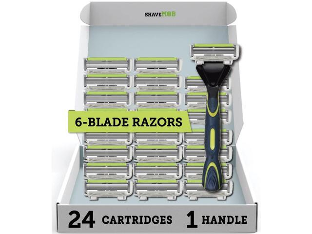6-Blade Men's Razor Kit (Flex Head Handle + 24 Refills) (No Trimmer) - The Caveman Shaving Kit