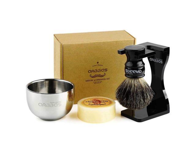 Anbbas Black Badger Hair Shaving Brush Resin Handle and Acrylic Thicken Shaving Stand,Stainless Steel Shaving Bowl and Goat Milk Soap 4in1 Gift Set.
