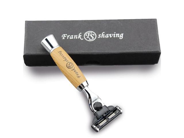 Manual Razor, 3 Blade Razor with Natural Bamboo Handle,Unisex Sustainable Razor Diamond Wood Grain Pattern Handle Shaving Razor
