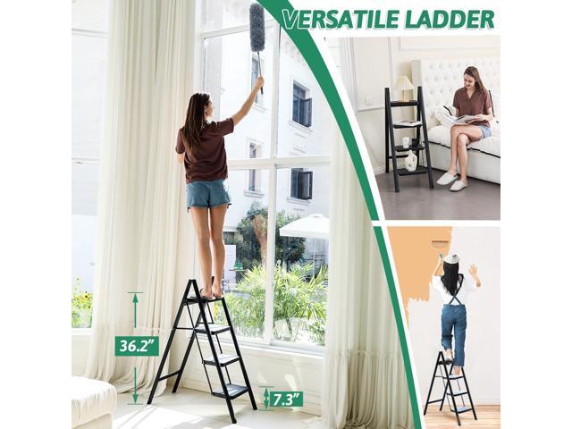 4 Step Ladder Folding Step Stool, Heavy Duty 330 Lbs Load Step Ladders for Home, Tall Kitchen/Closet Stepladder for Adults, Black Small &...