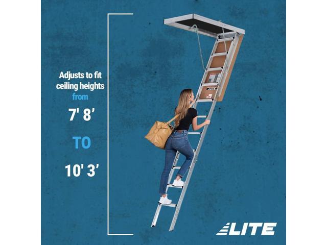LITE 10-Foot Aluminium Attic Ladder 54' W x 22.5' H (Rough Opening), 375-Pound Load Capacity, Type IAA, AP2240MS