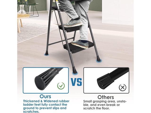 3 Step Ladder, GOLYTON Folding Step Stool with Anti-Slip Wide Pedal & Convenient Handgrip, 500lbs Capacity Steel Ladder for Household and Office, Grey