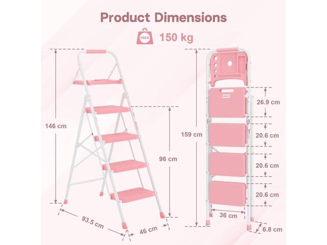 BONTEC 4-Step Ladder, 400lbs Max Load, Folding Step Stool with Tool Tray, Anti-Slip Pedals, Sturdy Steel, Lightweight Portable Ladder with Handrail...