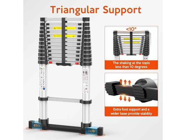 12.5FT Telescoping Ladder, Collapsible Ladder with Bottom Stabilizers, Slow Descent, One-Click Retraction to Protect FingerSuitable for RV or...