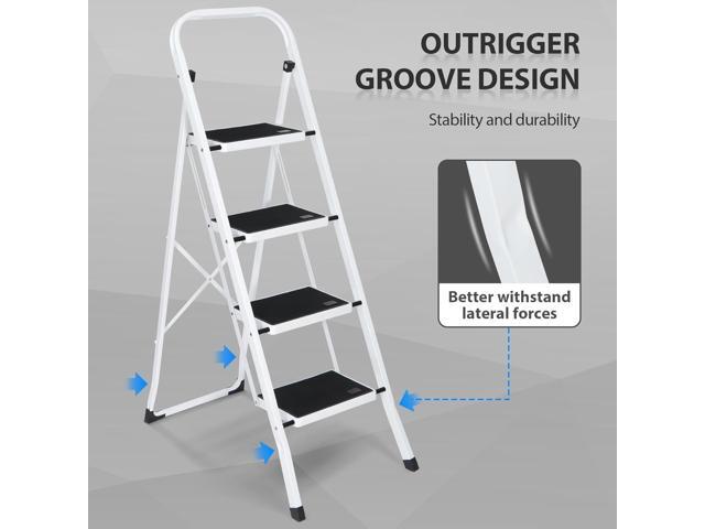 JungleA 4 Step Ladder, Folding Step Stool for Adults, Foldable Lightweight Portable Tall White Ladder Stool for Home Kitchen Closet Garage &...