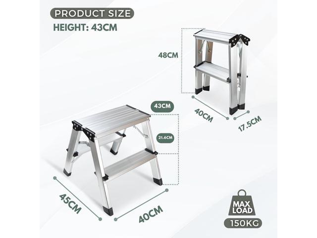 2 Step Ladder, Aluminum Folding Step Ladder, Portable Small Kitchen Step Stool, Lightweight with Widen Pedals by Glosiory, Solid Handy Metal Step...