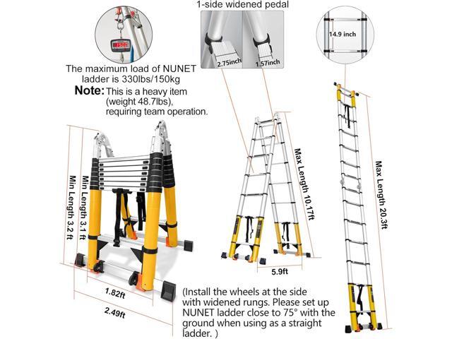 20FT A Frame Telescoping Ladder, Type-A Collapsible Extension Ladder with Double Balance Bar & Wheels, 330lbs Capacity, EN131 Certified Portable...