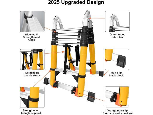 20FT A Frame Telescoping Ladder, Type-A Collapsible Extension Ladder with Double Balance Bar & Wheels, 330lbs Capacity, EN131 Certified Portable...