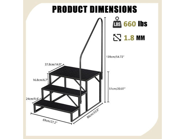 Step Ladder, Heavy Duty Pool Ladder Above Ground 660Lbs, Camper Steps Outdoor Steps RV Stairs for Reaching High, Portable Home Stairs for Travel...
