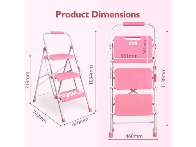 BONTEC 3-Step Ladder, Folding Step Stool, 600lbs Max Load Capacity, Sturdy Steel, Non-Slip Pedals, Lightweight, Portable Steel Ladder with...