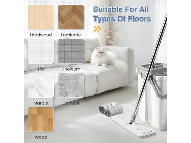 Flat Mop Head Replacement Pads Compatible with Joy-MOOP Mop and Bucket Set, Reusable Washable Squeeze Microfiber Mop Refills for Oshang Bosheng Mop...